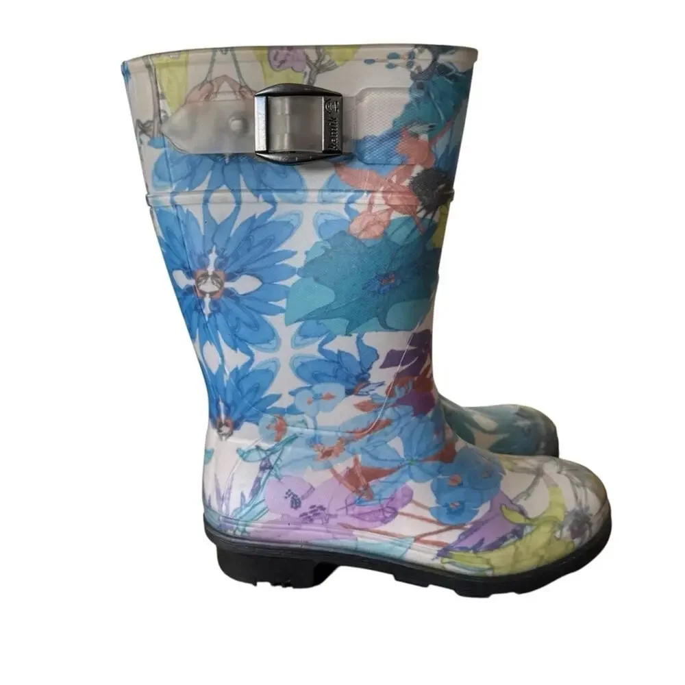 Kamik Girl’s Toddler Floral Rain Boots Waterproof Blue White Size 11